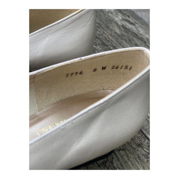 Vintage Magdesians California Pumps Metallic Cream Gold Buckle Square Toe Chunk - Picture 7 of 9